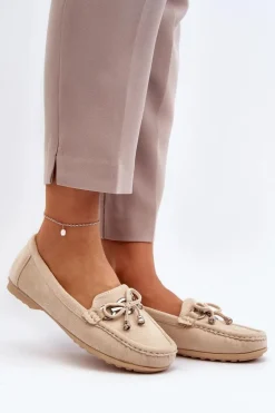 Zamszowe Mokasyny Damskie Ozdobą Beżowe Daphikaia
