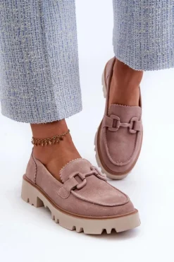 Zamszowe Mokasyny Damskie Z Ozdobą D&A TW117 Różowe