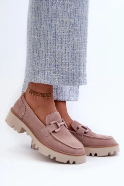 Zamszowe Mokasyny Damskie Z Ozdobą D&A TW117 Różowe