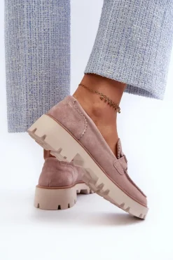 Zamszowe Mokasyny Damskie Z Ozdobą D&A TW117 Różowe