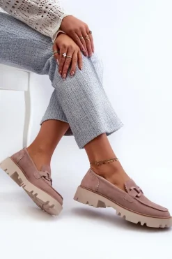 Zamszowe Mokasyny Damskie Z Ozdobą D&A TW117 Różowe