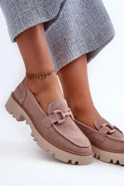 Zamszowe Mokasyny Damskie Z Ozdobą D&A TW117 Różowe