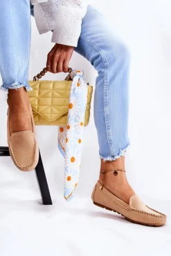 Zamszowe Mokasyny Damskie Beżowe Millare