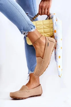 Zamszowe Mokasyny Damskie Beżowe Millare