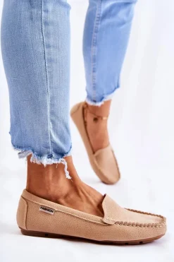 Zamszowe Mokasyny Damskie Beżowe Millare