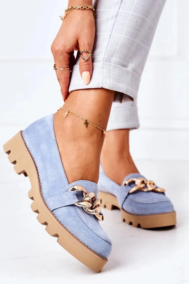 Zamszowe Mokasyny Lewski Shoes 3040 Błękitne