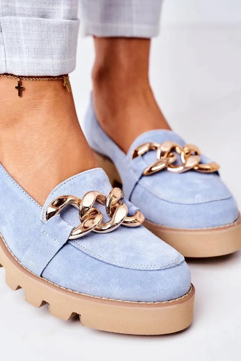 Zamszowe Mokasyny Lewski Shoes 3040 Błękitne