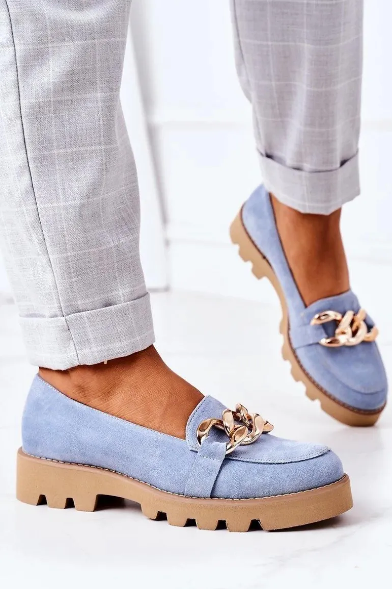 Zamszowe Mokasyny Lewski Shoes 3040 Błękitne