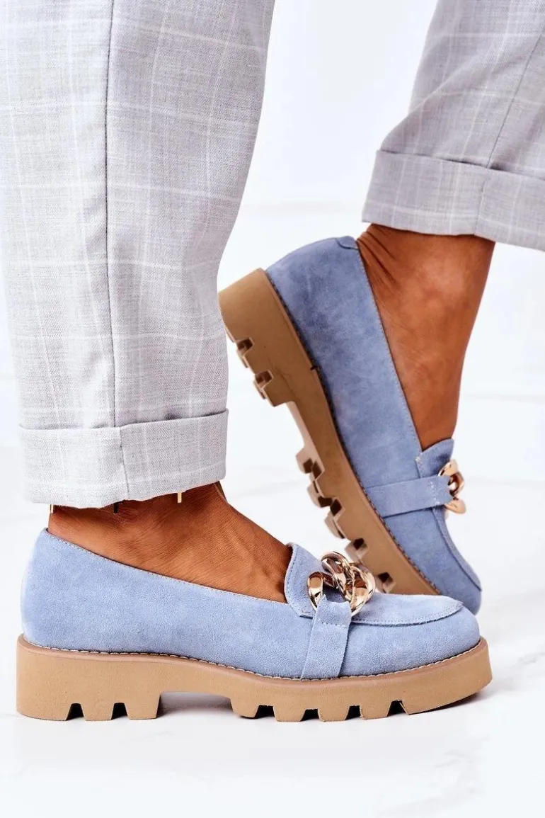 Zamszowe Mokasyny Lewski Shoes 3040 Błękitne