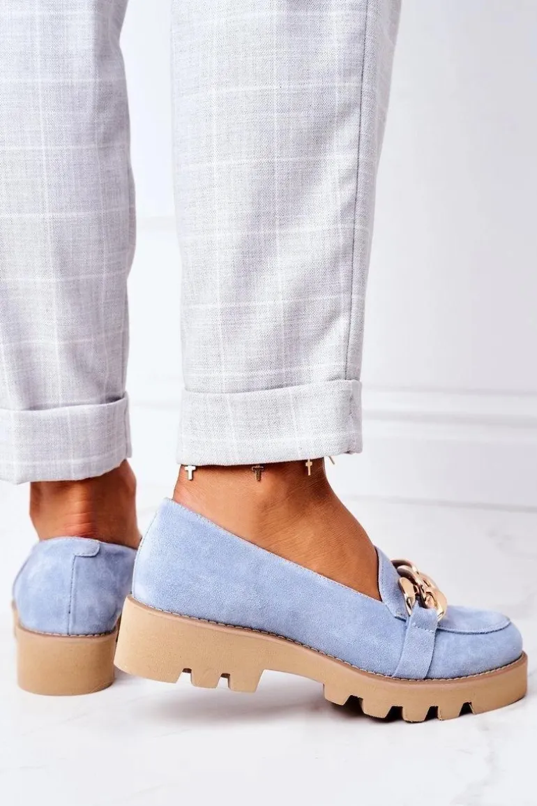 Zamszowe Mokasyny Lewski Shoes 3040 Błękitne