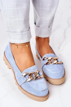 Zamszowe Mokasyny Lewski Shoes 3040 Błękitne