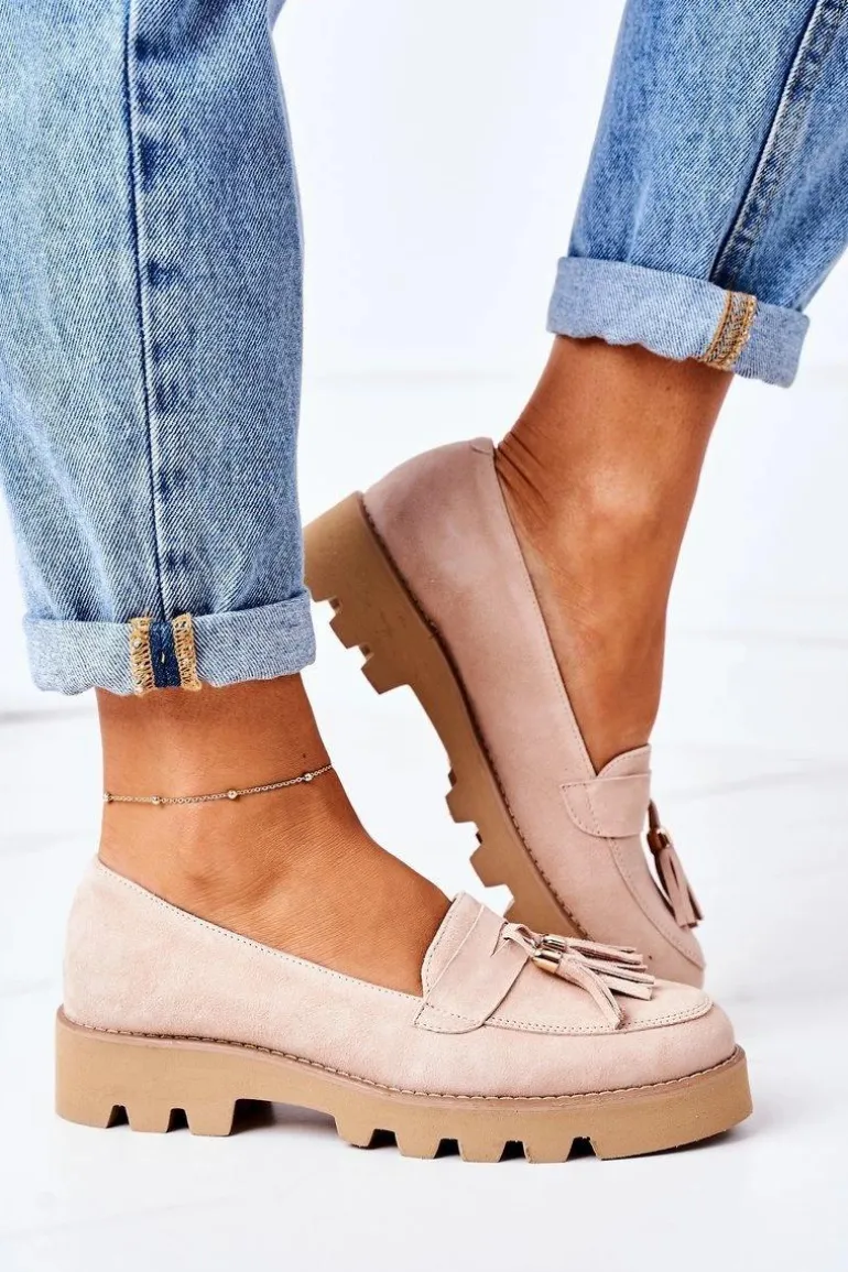 Zamszowe Mokasyny Lewski Shoes 3053 Cappuccino