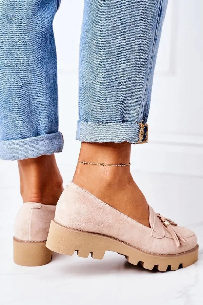 Zamszowe Mokasyny Lewski Shoes 3053 Cappuccino