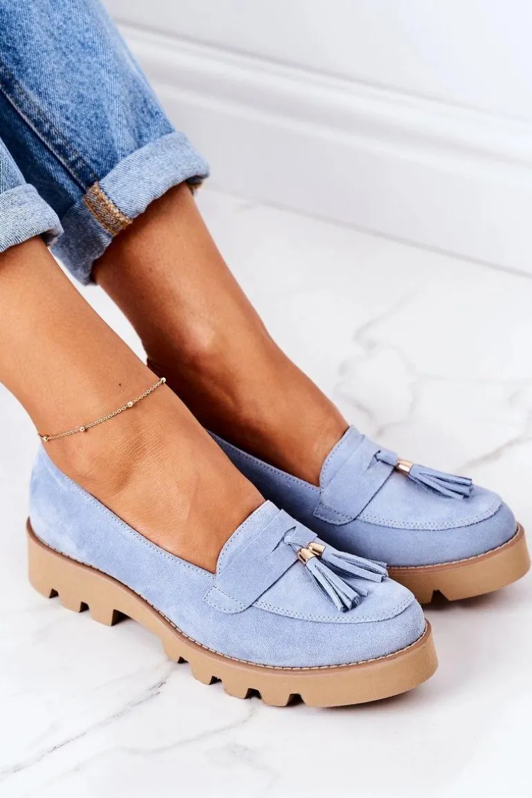 Zamszowe Mokasyny Lewski Shoes 3053 Błękitne