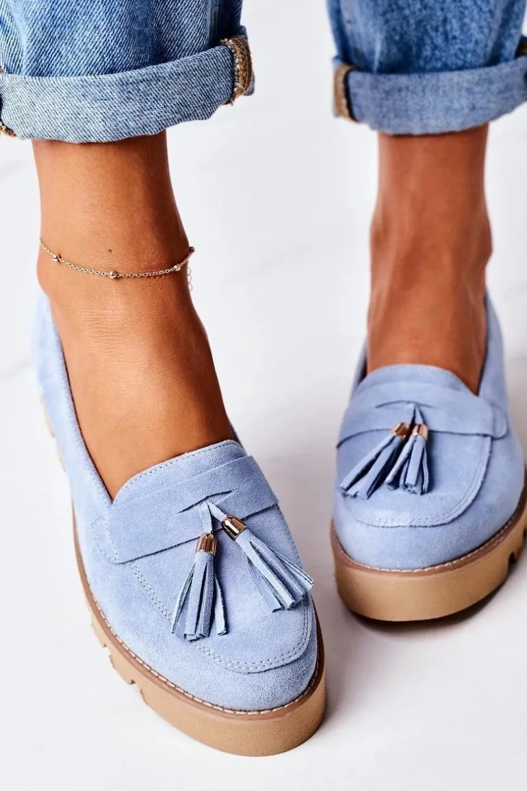 Zamszowe Mokasyny Lewski Shoes 3053 Błękitne