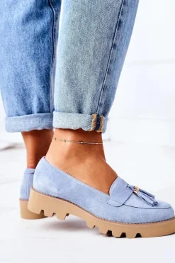 Zamszowe Mokasyny Lewski Shoes 3053 Błękitne