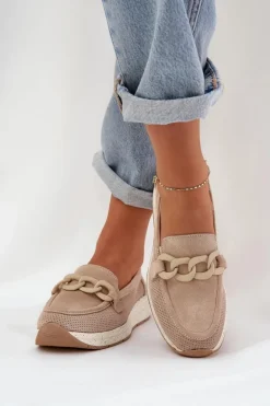 Zamszowe Mokasyny Na Platformie Z Łańcuchem D&A TW552 Beżowe