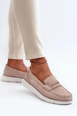 Zamszowe Mokasyny Na Platformie Sergio Leone SP012 Beżowe