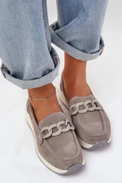 Zamszowe Mokasyny Na Platformie Z Łańcuchem D&A TW552 Szare