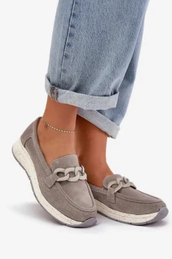 Zamszowe Mokasyny Na Platformie Z Łańcuchem D&A TW552 Szare