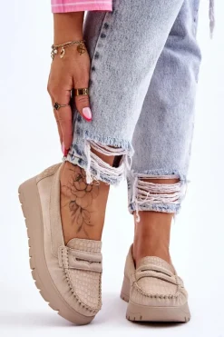 Zamszowe Mokasyny Na Platformie Jasnobeżowe Lemar Milana