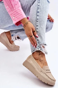 Zamszowe Mokasyny Na Platformie Jasnobeżowe Lemar Milana