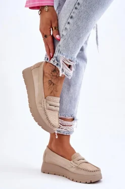 Zamszowe Mokasyny Na Platformie Jasnobeżowe Lemar Milana