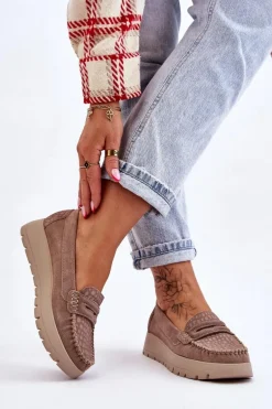 Zamszowe Mokasyny Na Platformie Ciemnobeżowe Lemar Milana