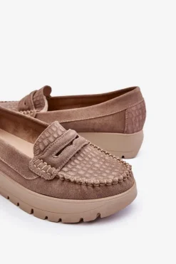 Zamszowe Mokasyny Na Platformie Ciemnobeżowe Lemar Milana
