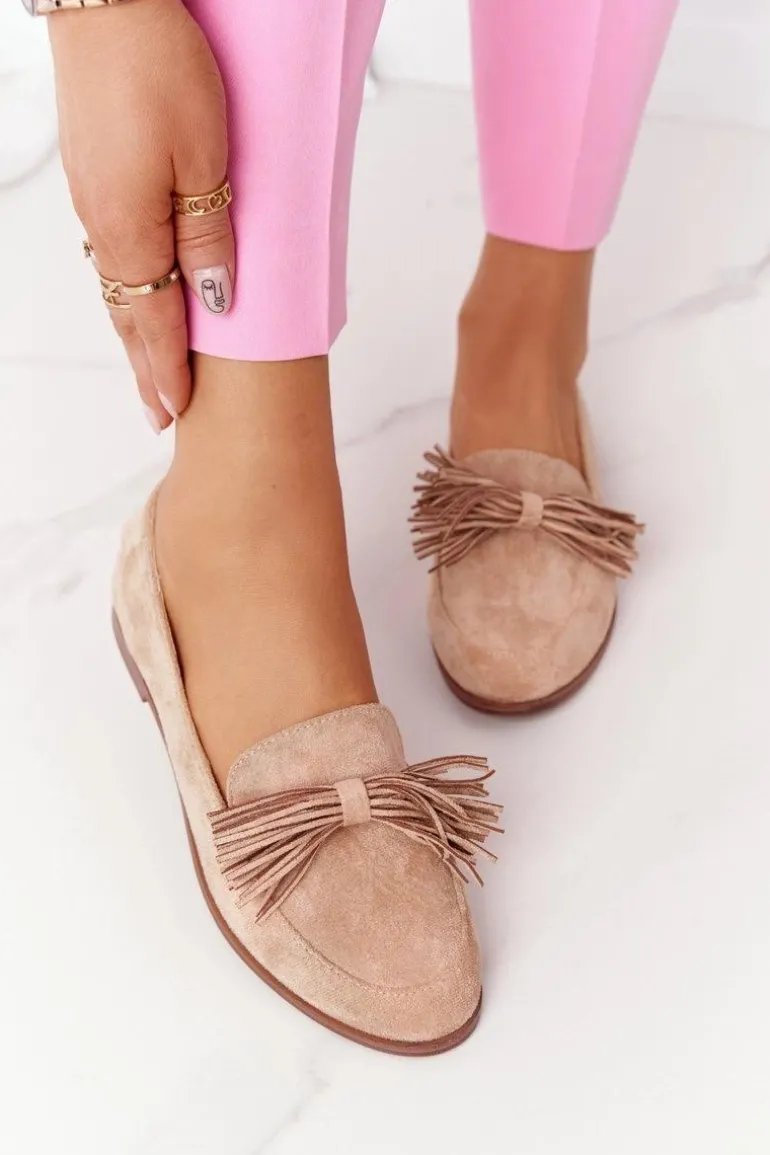 Zamszowe Mokasyny Z Frędzlami Beżowe Alicante