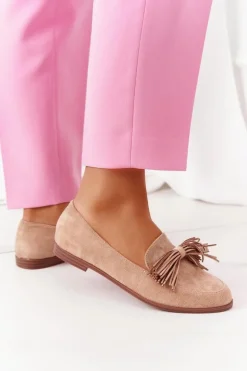 Zamszowe Mokasyny Z Frędzlami Beżowe Alicante