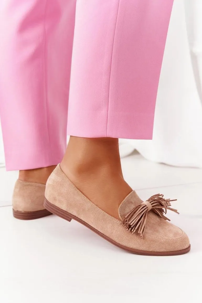 Zamszowe Mokasyny Z Frędzlami Beżowe Alicante