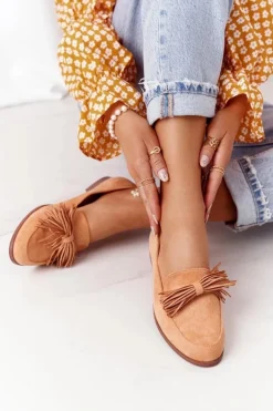 Zamszowe Mokasyny Z Frędzlami Camel Alicante