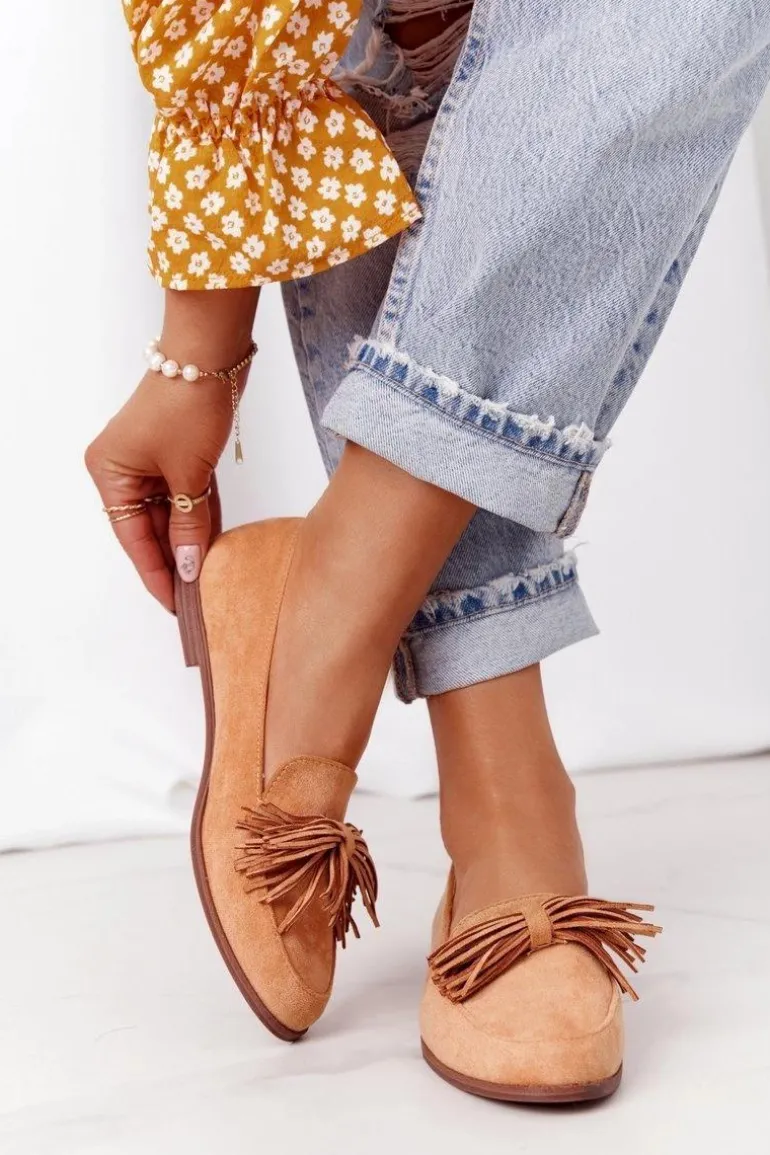 Zamszowe Mokasyny Z Frędzlami Camel Alicante