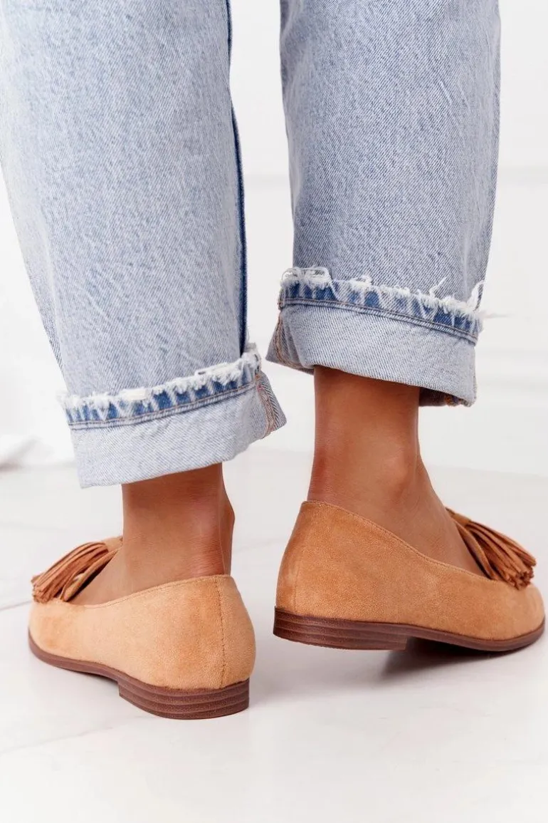 Zamszowe Mokasyny Z Frędzlami Camel Alicante