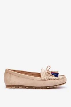 Zamszowe Mokasyny Z Kokardą I Frędzlami Beżowe Dorine