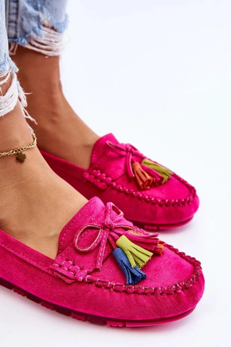 Zamszowe Mokasyny Z Kokardą I Frędzlami Fuksja Dorine