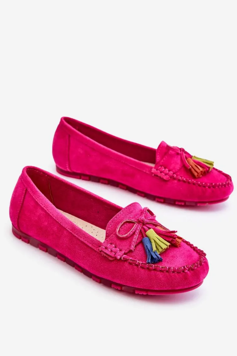 Zamszowe Mokasyny Z Kokardą I Frędzlami Fuksja Dorine