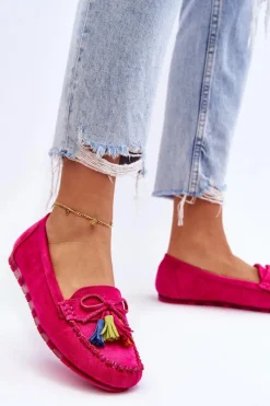 Zamszowe Mokasyny Z Kokardą I Frędzlami Fuksja Dorine