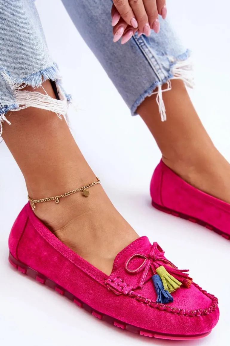 Zamszowe Mokasyny Z Kokardą I Frędzlami Fuksja Dorine