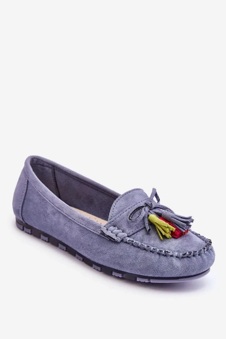 Zamszowe Mokasyny Z Kokardą I Frędzlami Niebieskie Dorine