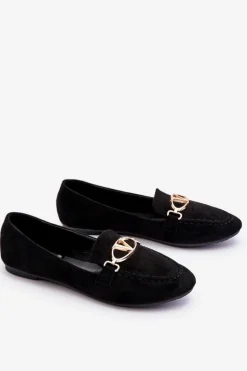 Zamszowe Mokasyny Z Ozdobnym Elementem Czarne Reed