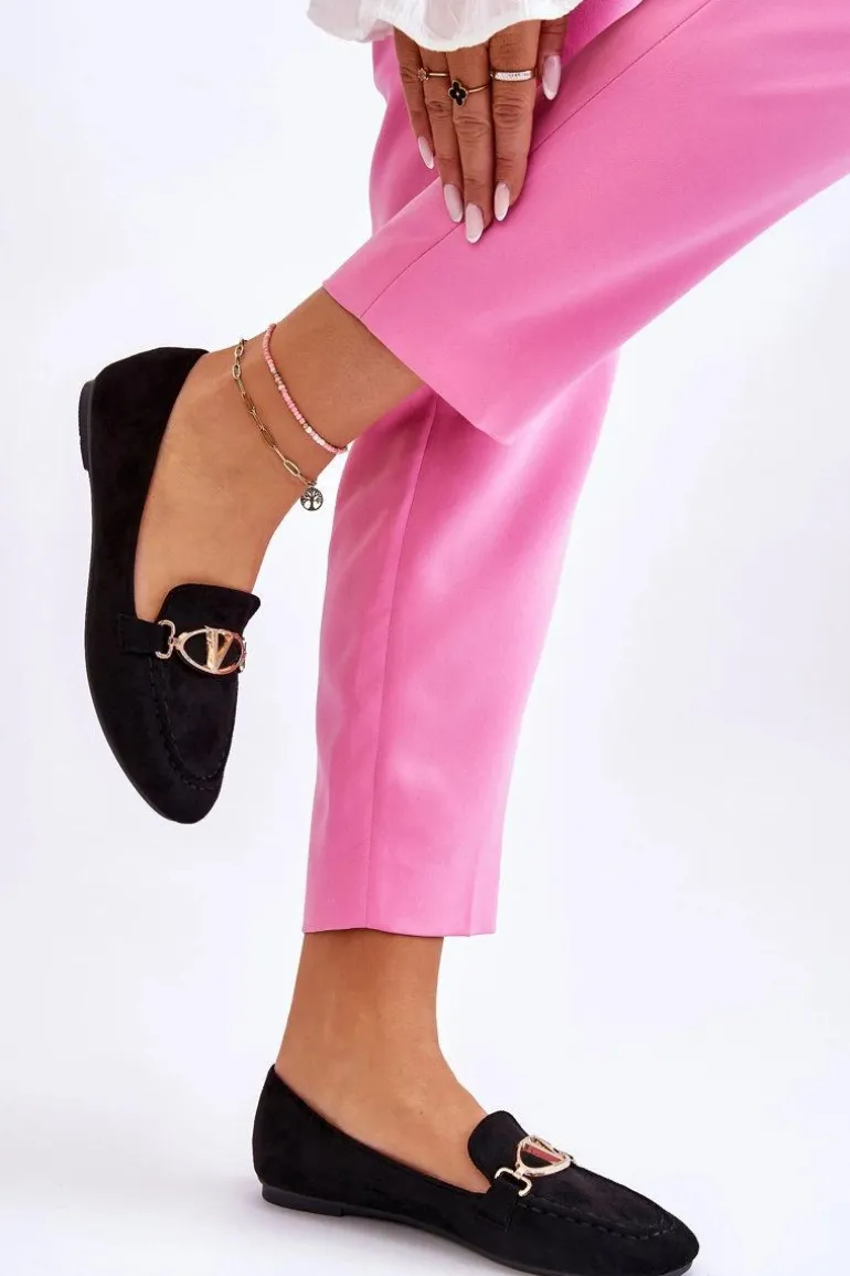 Zamszowe Mokasyny Z Ozdobnym Elementem Czarne Reed