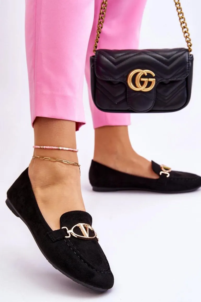 Zamszowe Mokasyny Z Ozdobnym Elementem Czarne Reed