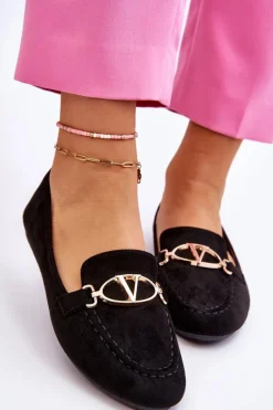 Zamszowe Mokasyny Z Ozdobnym Elementem Czarne Reed