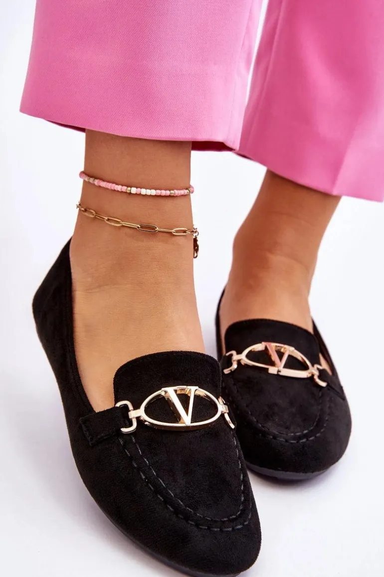 Zamszowe Mokasyny Z Ozdobnym Elementem Czarne Reed