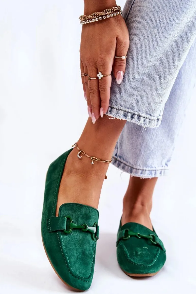 Zamszowe Mokasyny Z Ozdobą Zielone Santi
