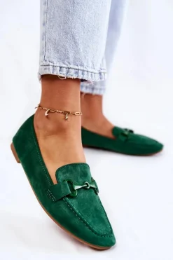 Zamszowe Mokasyny Z Ozdobą Zielone Santi