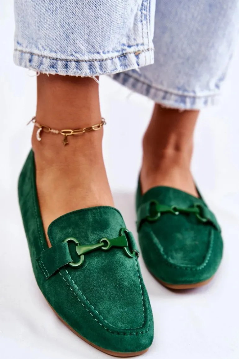 Zamszowe Mokasyny Z Ozdobą Zielone Santi