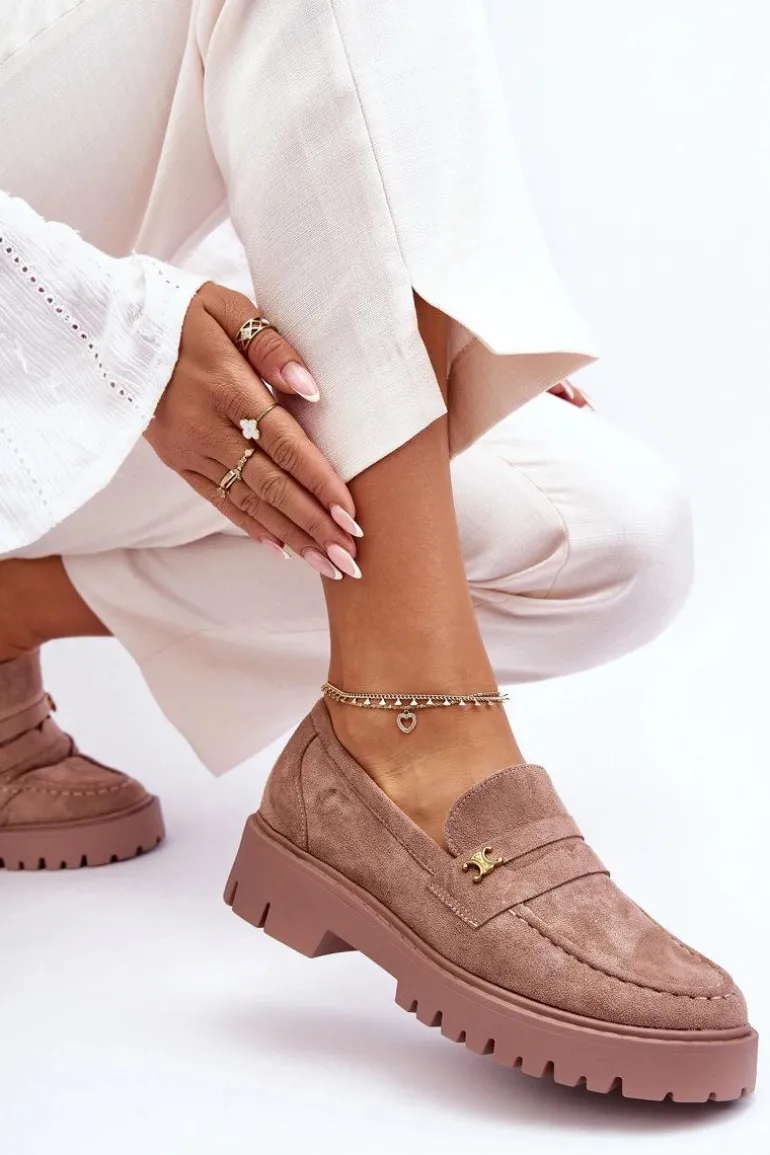 Zamszowe Mokasyny Z Ozdobą Brązowe Esperta